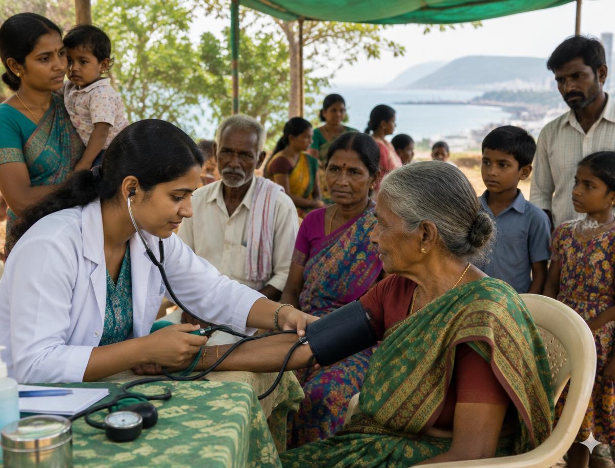 Health check-ups at a Sri Venkateswara Hospital medical camp
